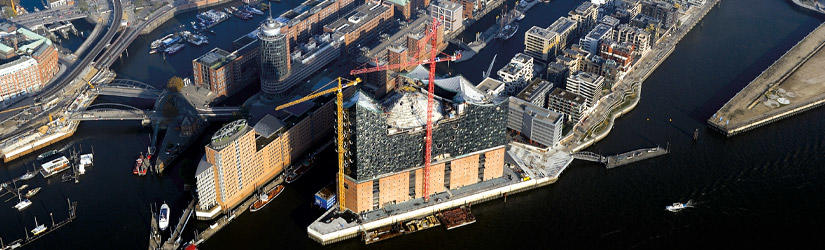 Hamburg harbour with the Elbphilharmonie from the air